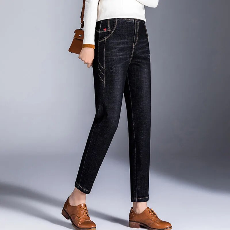 Moteriški džinsai Vintažinės džinsinės kelnės aukštu juosmeniu Harem kelnės Laisvos laisvalaikio gatvės kelnės Pantalon Femme Washed Boyfriend džinsai P741