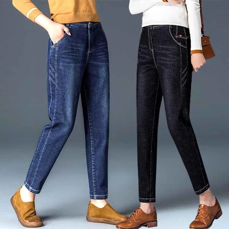 Moteriški džinsai Vintažinės džinsinės kelnės aukštu juosmeniu Harem kelnės Laisvos laisvalaikio gatvės kelnės Pantalon Femme Washed Boyfriend džinsai P741