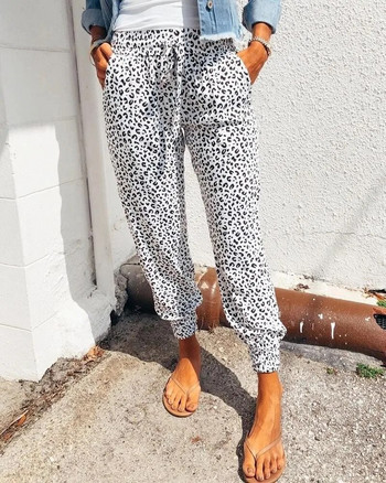Γυναικείο παντελόνι με στάμπα Leopard Φαρδύ παντελόνι με κορδόνια μακριά μέση με τσέπες για καθημερινό καλοκαίρι, φθινοπωρινό μολύβι παντελόνι Streetwear