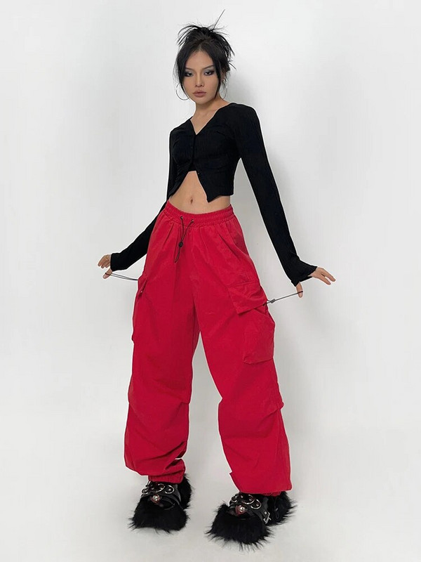 Y2K Moteriški Streetwear Techwear Cargo Korėjos Harajuku Parachute Track Kelnės Vyriški Tech Sportiniai Kelnės plačios Kojos Kelnės Drabužiai