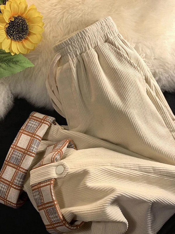 JMPRS Fashion Plaid Hemming Moteriškos velvetinės kelnės aukštu juosmeniu rudos juodos korėjietiškos laisvos tiesios kelnės Laisvalaikės su raišteliu kelnės