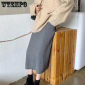 Empire pikad paksud seelikud naistele soe hubane elegantne trendikas vabaaja sobilik Harajuku Korea pehme elastne vöökoht A-joonega kootud seelik