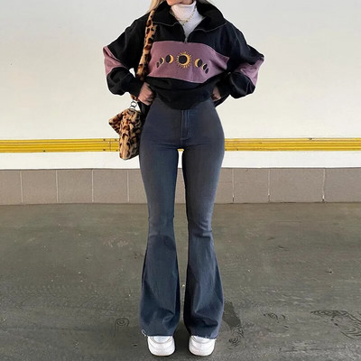 Široke traperice širokih nogavica Ženske elastične uske mamine traper hlače s visokim strukom 2023. Modne oversize ležerne zimske hlače Ulična odjeća Novo