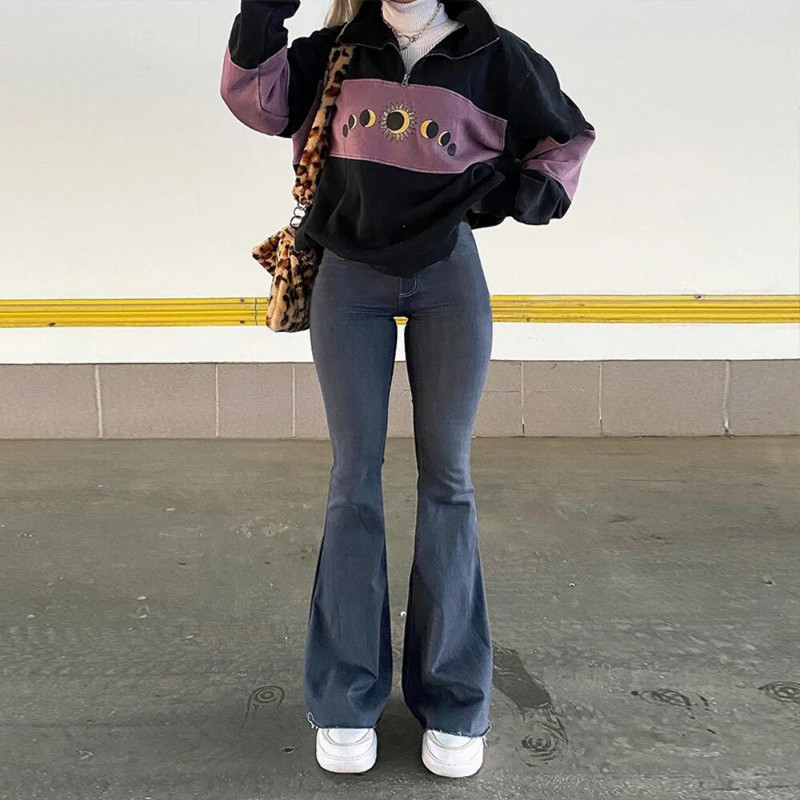 Široke traperice širokih nogavica Ženske elastične uske mamine traper hlače s visokim strukom 2023. Modne oversize ležerne zimske hlače Ulična odjeća Novo