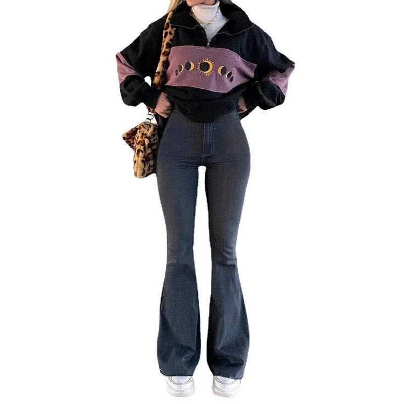 Široke traperice širokih nogavica Ženske elastične uske mamine traper hlače s visokim strukom 2023. Modne oversize ležerne zimske hlače Ulična odjeća Novo