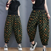 2022. aasta kevadsügis, uus kunst, stiil, naiste elastne vöökoht, ruuduline, puuvillane denim, pahkluuni ulatuvad püksid, vintage lahtised teksad P125