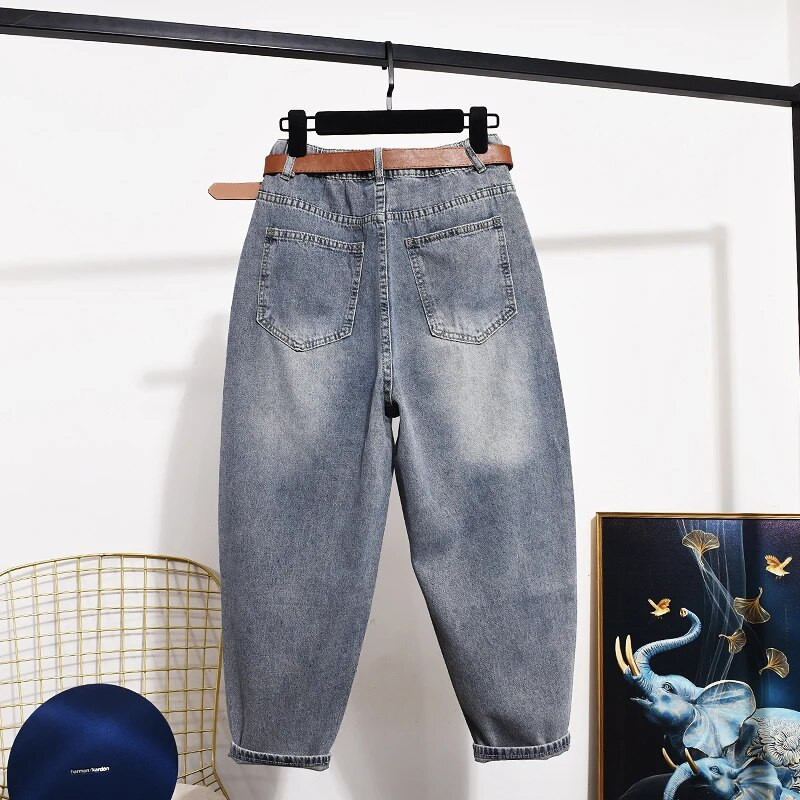 2023. Proljeće ljeto Nove ženske harem hlače s dijamantskim otiskom, ženske modne traperice s elastičnim pojasom Daddy Jeans