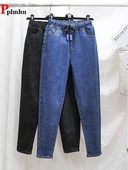 Negabaritinės 5xl elastingi džinsai aukštu juosmeniu korėjietiški pavasario rudens moteriški džinsiniai kelnės "Haremas" Vintažinės "Baggy Strecth" nauji "Vaqueros"