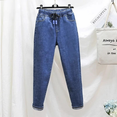 Negabaritinės 5xl elastingi džinsai aukštu juosmeniu korėjietiški pavasario rudens moteriški džinsiniai kelnės "Haremas" Vintažinės "Baggy Strecth" nauji "Vaqueros"