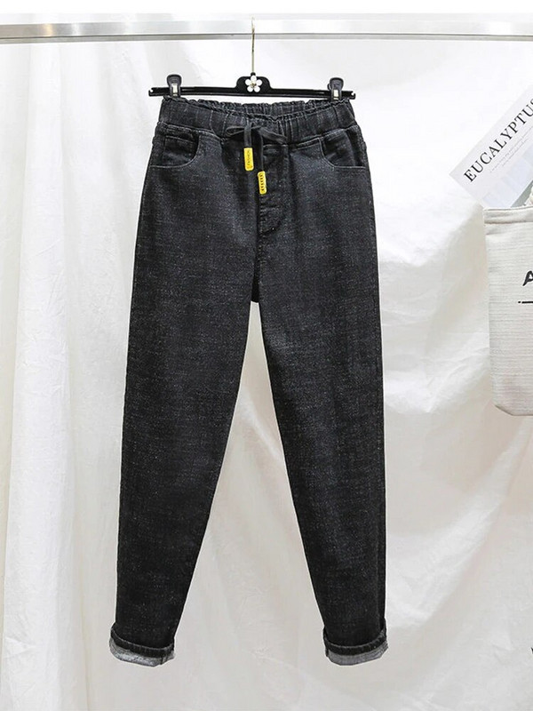 Negabaritinės 5xl elastingi džinsai aukštu juosmeniu korėjietiški pavasario rudens moteriški džinsiniai kelnės "Haremas" Vintažinės "Baggy Strecth" nauji "Vaqueros"