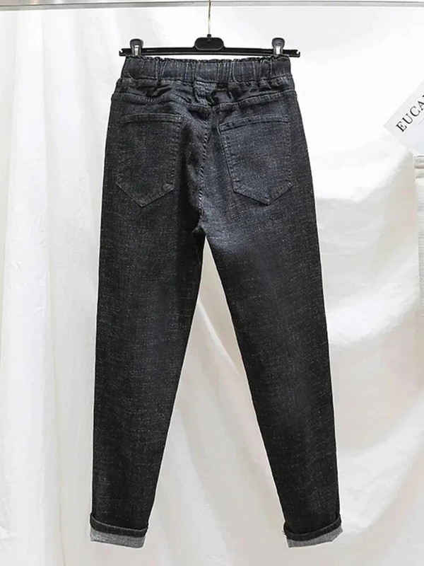Negabaritinės 5xl elastingi džinsai aukštu juosmeniu korėjietiški pavasario rudens moteriški džinsiniai kelnės "Haremas" Vintažinės "Baggy Strecth" nauji "Vaqueros"