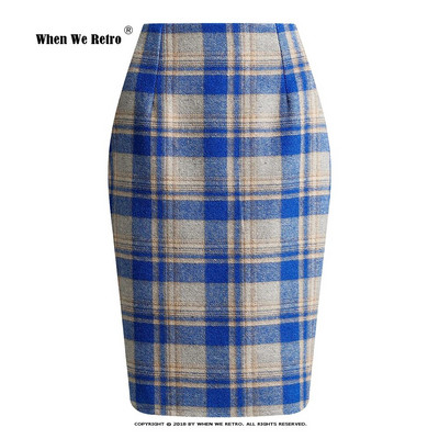 Uus roheline ruuduline villane ümbrisseelik kõrge vöökohaga Bodycon Vintage kontoripliiats seelik naistele selja tõmblukuga lõhikuga Midi seelik VD3594