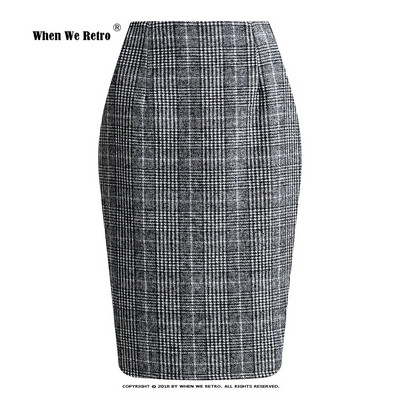 Uus roheline ruuduline villane ümbrisseelik kõrge vöökohaga Bodycon Vintage kontoripliiats seelik naistele selja tõmblukuga lõhikuga Midi seelik VD3594