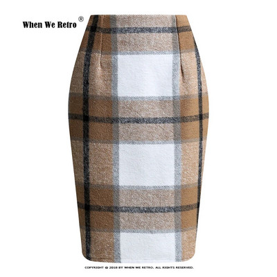 Uus roheline ruuduline villane ümbrisseelik kõrge vöökohaga Bodycon Vintage kontoripliiats seelik naistele selja tõmblukuga lõhikuga Midi seelik VD3594