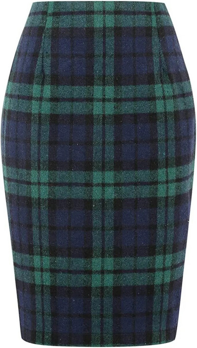 Uus roheline ruuduline villane ümbrisseelik kõrge vöökohaga Bodycon Vintage kontoripliiats seelik naistele selja tõmblukuga lõhikuga Midi seelik VD3594