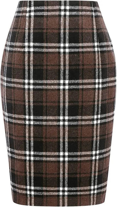 Uus roheline ruuduline villane ümbrisseelik kõrge vöökohaga Bodycon Vintage kontoripliiats seelik naistele selja tõmblukuga lõhikuga Midi seelik VD3594