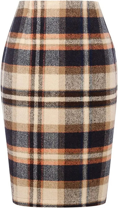 Uus roheline ruuduline villane ümbrisseelik kõrge vöökohaga Bodycon Vintage kontoripliiats seelik naistele selja tõmblukuga lõhikuga Midi seelik VD3594