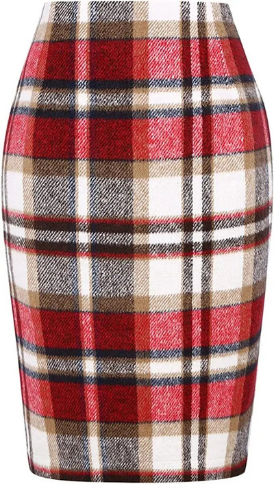 Uus roheline ruuduline villane ümbrisseelik kõrge vöökohaga Bodycon Vintage kontoripliiats seelik naistele selja tõmblukuga lõhikuga Midi seelik VD3594