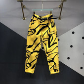 Ανώμαλο τζιν με κίτρινο εμπριμέ Γυναικείο Φθινοπωρινό Νέο Ψηλόμεσο Τζιν Παντελόνι μέχρι τον αστράγαλο Φαρδύ παντελόνι χαρέμι Γυναικεία τζιν