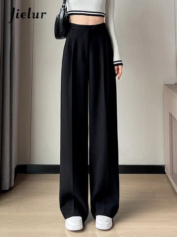Jielur Φθινοπωρινό Slim ψηλόμεσο ίσιο γυναικείο παντελόνι Casual μονόχρωμο χαλαρό κομψό γυναικείο παντελόνι με φαρδύ πόδι Fashion Office Ladies