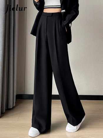 Jielur Φθινοπωρινό Slim ψηλόμεσο ίσιο γυναικείο παντελόνι Casual μονόχρωμο χαλαρό κομψό γυναικείο παντελόνι με φαρδύ πόδι Fashion Office Ladies