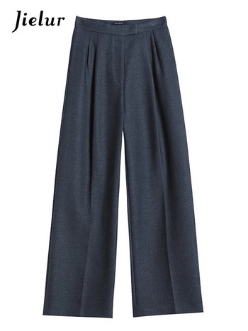 Jielur Есенни тънки прави дамски панталони с висока талия Ежедневни едноцветни широки шик женски панталони с широки крачоли Модни офис дамски панталони