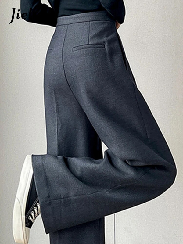 Jielur rudeninės plonos aukšto juosmens tiesios moteriškos kelnės Laisvos vientisos spalvos Laisvos elegantiškos moteriškos plačios kelnės madingos biuro moterys