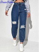 DenimColab 2023 Fashion Hole Wash Γυναικεία τζιν Φαρδιά παντελόνια χαρέμι Γυναικείες γραβάτες πόδια ψηλόμεσο Streetwear Τζιν καθημερινό τζιν παντελόνι