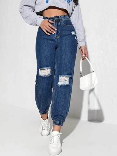 DenimColab 2023 Fashion Hole Wash Γυναικεία τζιν Φαρδιά παντελόνια χαρέμι Γυναικείες γραβάτες πόδια ψηλόμεσο Streetwear Τζιν καθημερινό τζιν παντελόνι