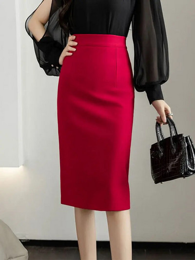 Κομψές vintage γυναικείες φούστες Μαύρες New Fashion Casual Office Ladise πλάτη σπαστό μέχρι το γόνατο Pencil φούστα Κορεατική ψηλόμεση Faldas