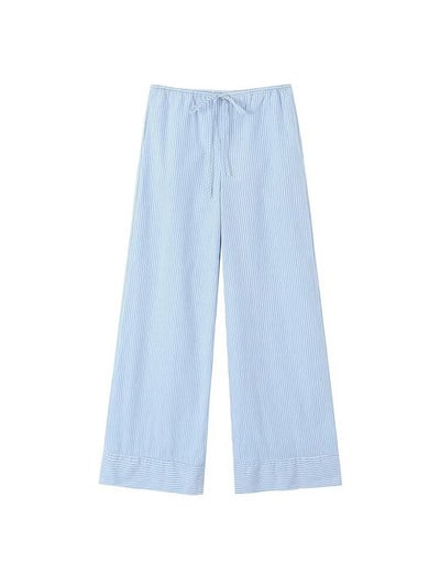 Madingos plačios kelnės dryžuotos moteriškos suvarstomos aukštu juosmeniu, laisvalaikio laisvos moteriškos kelnės, vasarinės moteriškos kelnės, 2023 m.