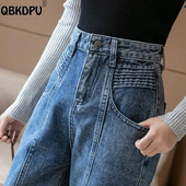 Naiste kõrge vöökohaga teksad, 2022. aasta moodsad pahkluu pikkusega haaremiteksad Tänavarõivad, pesu lahtised teksapüksid, naiste kauboi sirged püksid