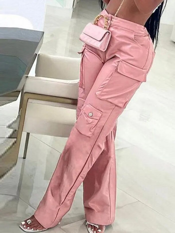 Casual ίσιο δερμάτινο παντελόνι Pu για γυναίκες 2023 Νέο καλοκαιρινό μονόχρωμο μοντέρνο παντελόνι με ψηλόμεσο γυναικείο σχέδιο