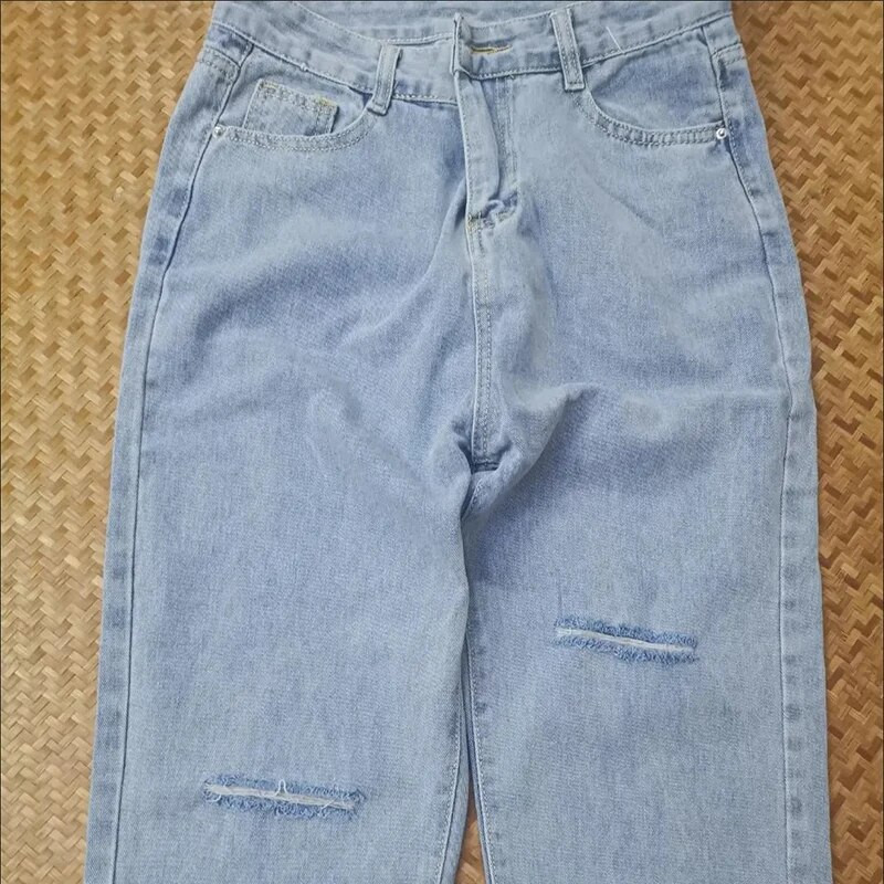 Šviesios spalvos pavasario vasaros skylė Plonos „Harlan“ kelnės korėjietiškos aukšto juosmens laisvos tiesios kelnės 2023 m. madingos gatvės aprangos moteriškos kelnės