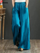 2023. aasta puuvillased linasest laia säärega püksid, 4xl suured püksid, naiste suvine elastne vöökoht, vabaaja pahkluuni ulatuv Pantalones kottis dressipüksid