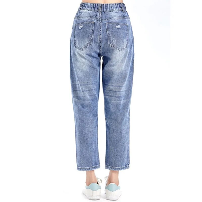 Oversize 7XL 8XL Proljeće Jesen Ženske traperice s elastičnim strukom Poderane široke traper hlače Ležerne isprane traper hlače Harem hlače