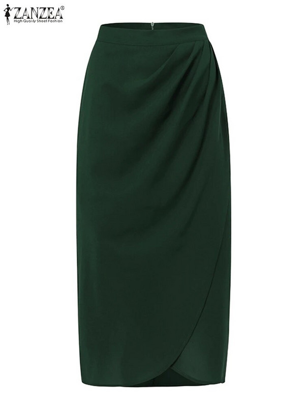 ZANZEA Fashion 2023. Ženske suknje Jednobojne asimetrične drapirane Jupes elegantne midi faldas korejske uredske pencil suknje visokog struka
