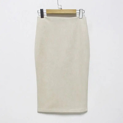 SUO&CHAO 2023 uus korea stiilis naiste ühevärvilised kõrge vöökohaga seemisnahast ümbrisega seljaosa lõhestatud Midi pliiatsseelikud