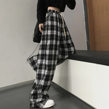 JMPRS Harajuku Черно-бели карирани панталони Дамски летни ежедневни широки панталони Корейски модни свободни прави панталони Y2k Долно