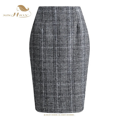 SISHION Φθινοπωρινό Χειμώνας Καφέ Κόκκινο Πράσινο Λεπτό Bodycon καρό φούστες για γυναίκες VD3594 Μάλλινη ψηλόμεση Σέξι Γυναικεία Pencil Φούστα