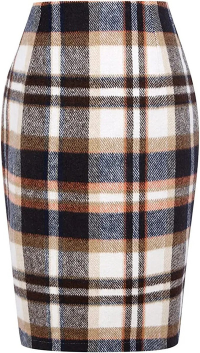 SISHION Φθινοπωρινό Χειμώνας Καφέ Κόκκινο Πράσινο Λεπτό Bodycon καρό φούστες για γυναίκες VD3594 Μάλλινη ψηλόμεση Σέξι Γυναικεία Pencil Φούστα