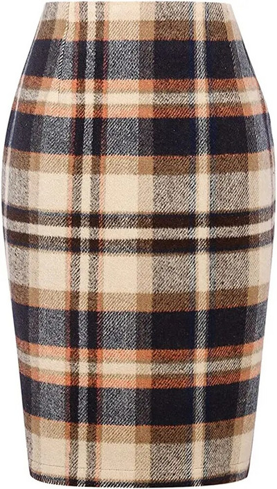 SISHION Φθινοπωρινό Χειμώνας Καφέ Κόκκινο Πράσινο Λεπτό Bodycon καρό φούστες για γυναίκες VD3594 Μάλλινη ψηλόμεση Σέξι Γυναικεία Pencil Φούστα