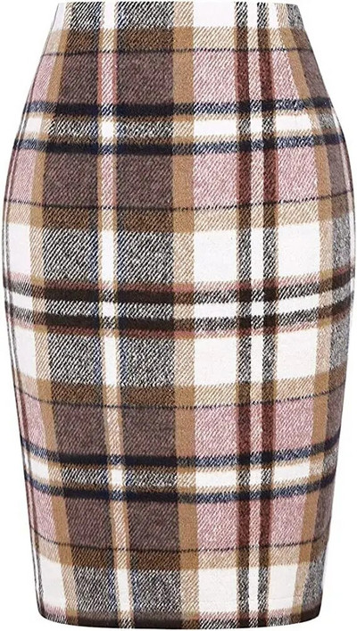 SISHION Φθινοπωρινό Χειμώνας Καφέ Κόκκινο Πράσινο Λεπτό Bodycon καρό φούστες για γυναίκες VD3594 Μάλλινη ψηλόμεση Σέξι Γυναικεία Pencil Φούστα