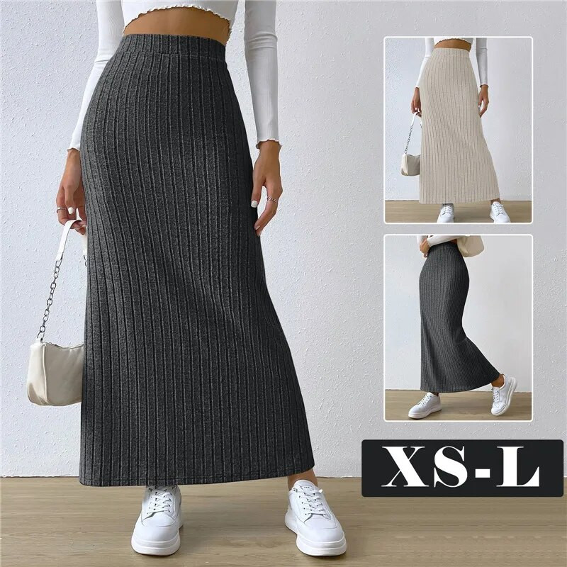 Naiste Mood Kampsun Seelik Pliiats Midi Kootud Seelik Kõrge Vöökohaga Seelikud Naiste Talvised Pikad Soojad KudumisSeelikud Poolitatud põhjaga