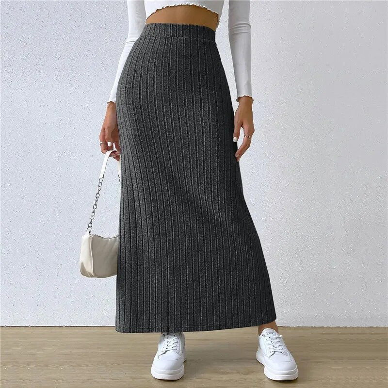 Naiste Mood Kampsun Seelik Pliiats Midi Kootud Seelik Kõrge Vöökohaga Seelikud Naiste Talvised Pikad Soojad KudumisSeelikud Poolitatud põhjaga