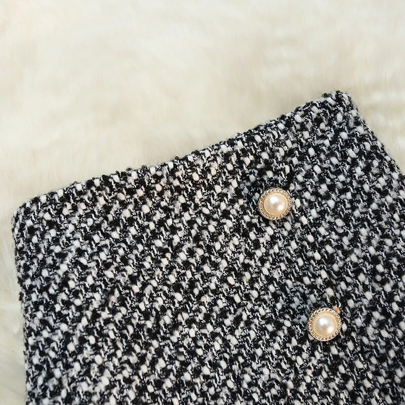 Midi-tviidseelik nööpidega, kõrge vöökohaga külglõhega klassikalised pliiatsseelikud naiste komplekt