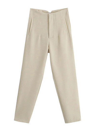 PEI RAN2022 naiste kevadpüksid ülikonnad, kõrge vöökohaga püksid, mood kontoris daambeež elegantsed vabaaja naiste püksid