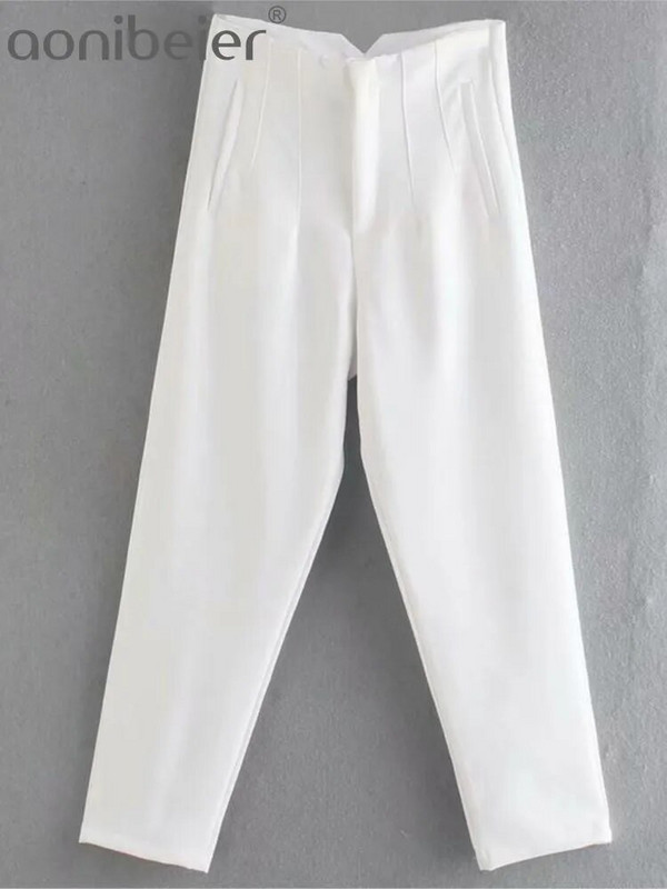 PEI RAN2022 naiste kevadpüksid ülikonnad, kõrge vöökohaga püksid, mood kontoris daambeež elegantsed vabaaja naiste püksid