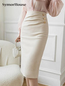 Uus kevadsuvi sügismood põlvedeni nööbiga pliiatsseelikud kõrge vöökohaga õhukesed naiste seelikud Elegantne lõhestatud midiseelik naistele