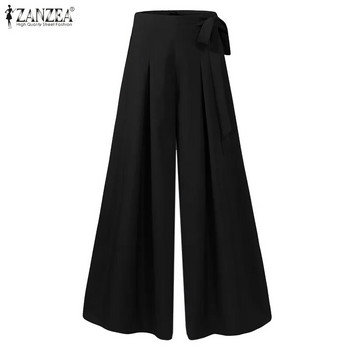 Φθινοπωρινό μονόχρωμο παντελόνι ZANZEA 2023 Κομψό φαρδύ παντελόνι Γυναικείο καθημερινό ψηλόμεσο πλισέ μακρύ παντελόνι παντελόνι Streetwear